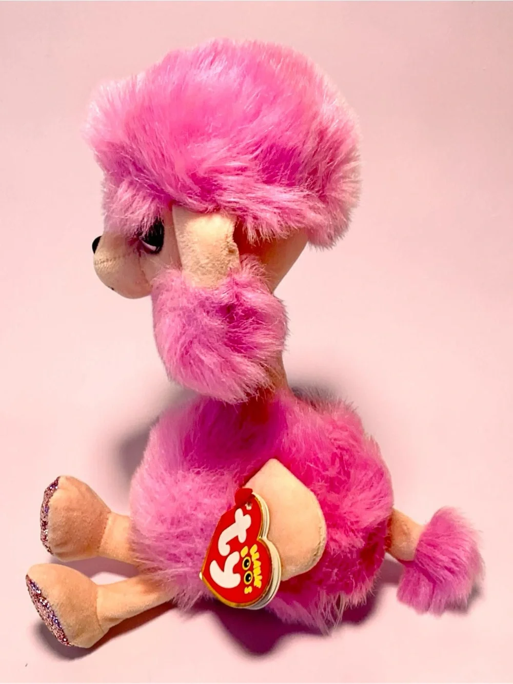 Ty Pink Plush Poodle Beanie Buddy with Fluffy Trim